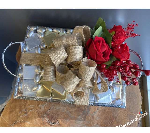 Chocolate Tray with Artificial Flowers